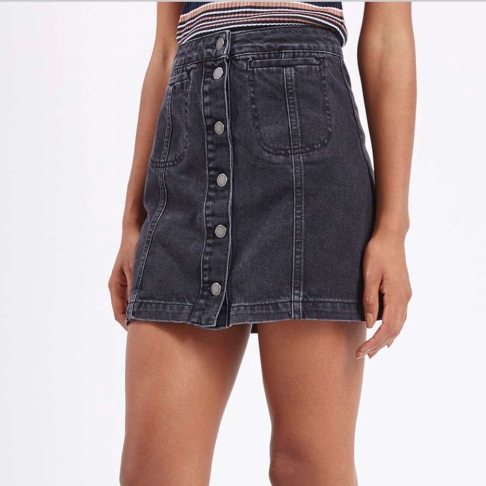 Top Shop Moto Denim Button Up Mini Skirt